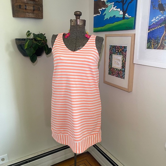 Coral & White Striped Sleeveless Tank Dress – Casual Summer Style - Picture 2 of 10
